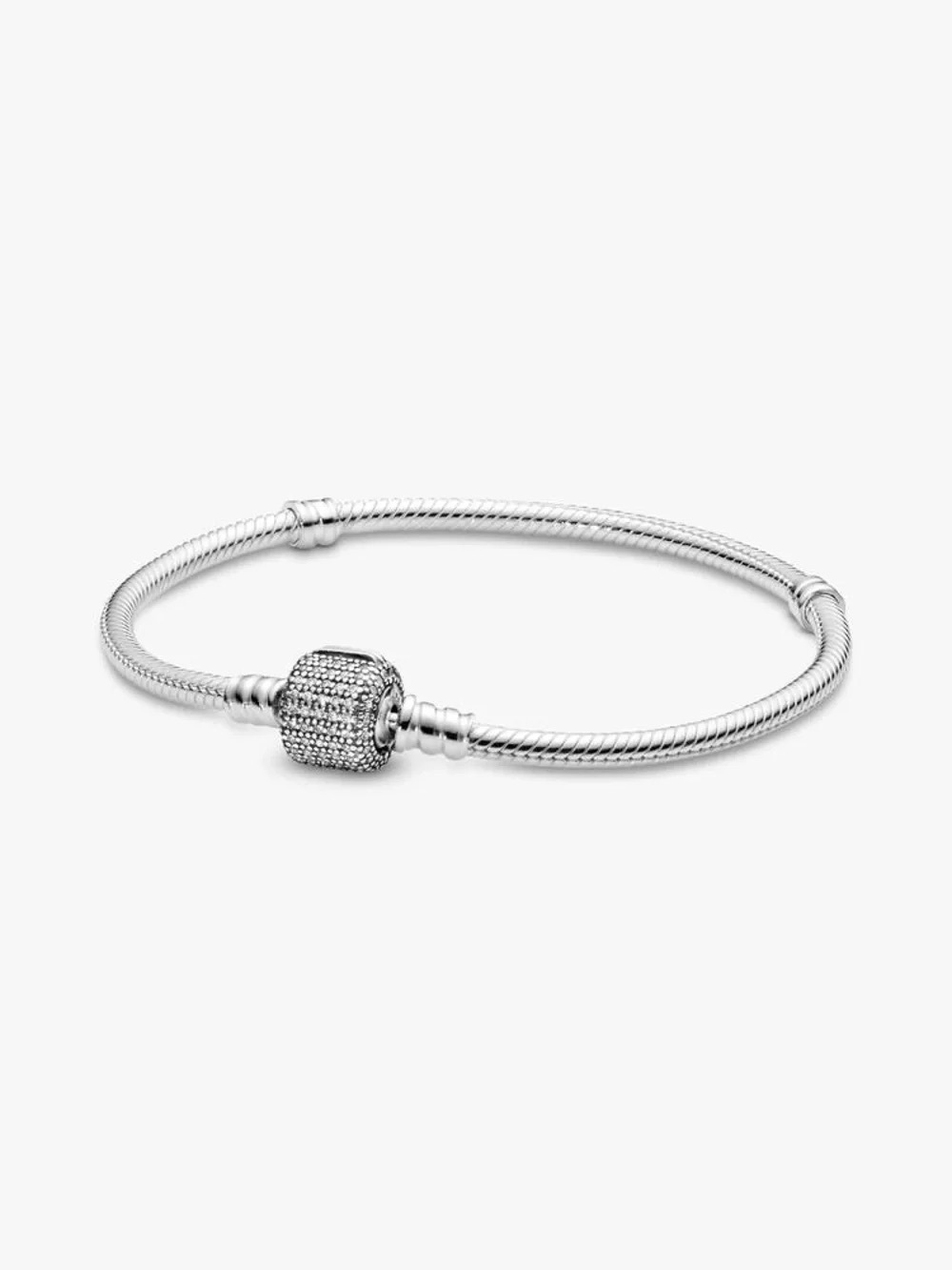Pandora Silver Snake Chain Bracelet with Pavé Clasp